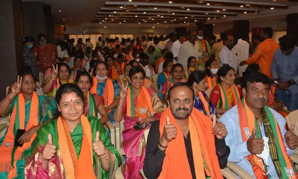 BJP corporator-elects’ meeting at State BJP office in Hyderabad on Saturday