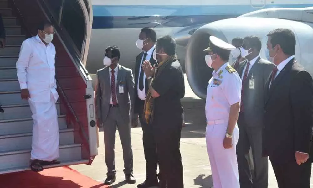 Vice President M. Venkaiah Naidu arrives at Visakhapatnam airport on Monday.
