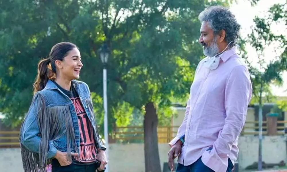 Alia Bhatt and SS Rajamouli on the sets of RRR