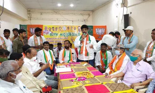 BJP Ongole parliament constituency president S Srinivasulu speaking at the roundtable in Ongole on Monday