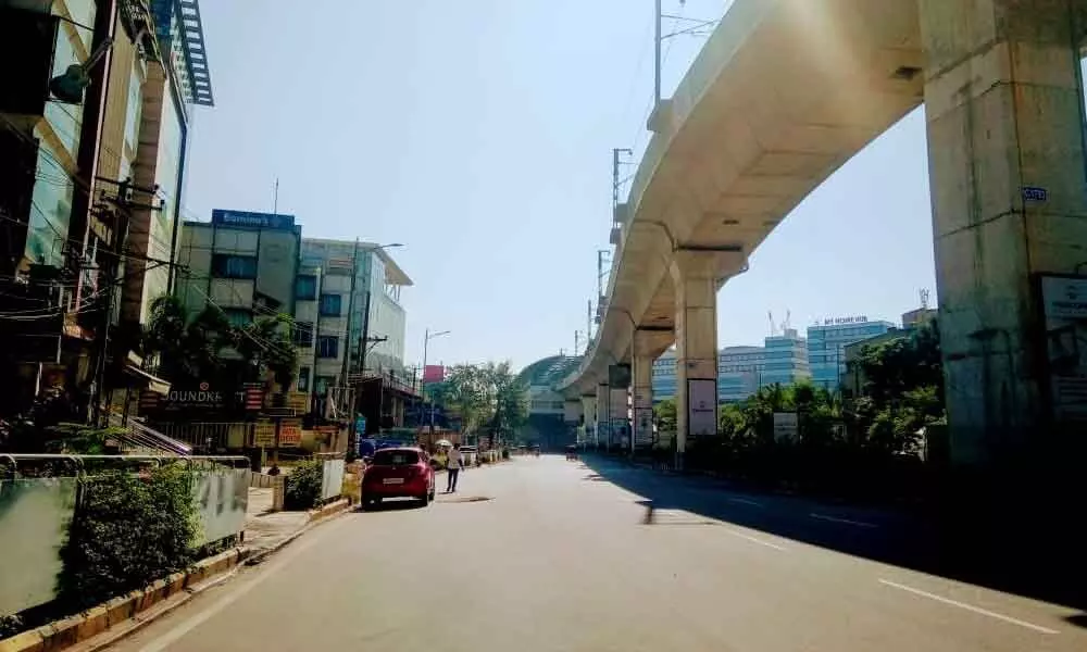 Roads seen empty in view of Bharat Bandh in Hyderabad.
