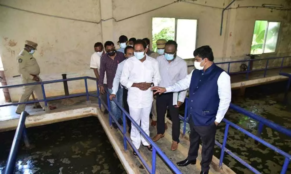 Health Minister Alla Nani inspecting water treatment plant in Eluru on Tuesday