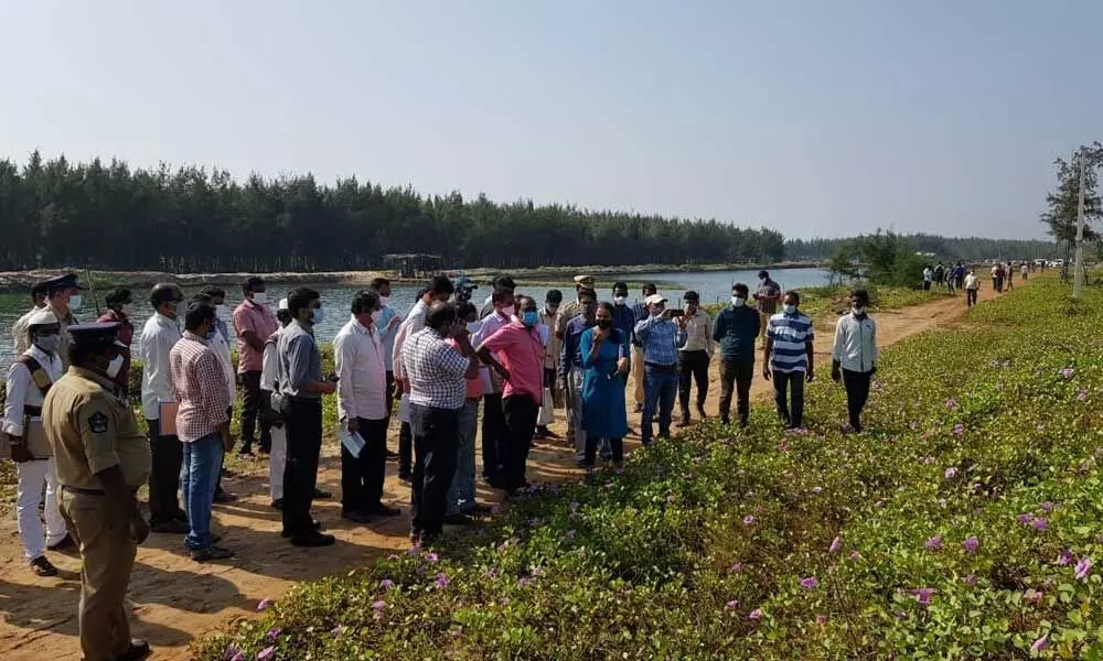NGT team inspecting the aqua and sand digging activities in Chintalamori and Turpupalem villages of East Godavari district on Wednesday