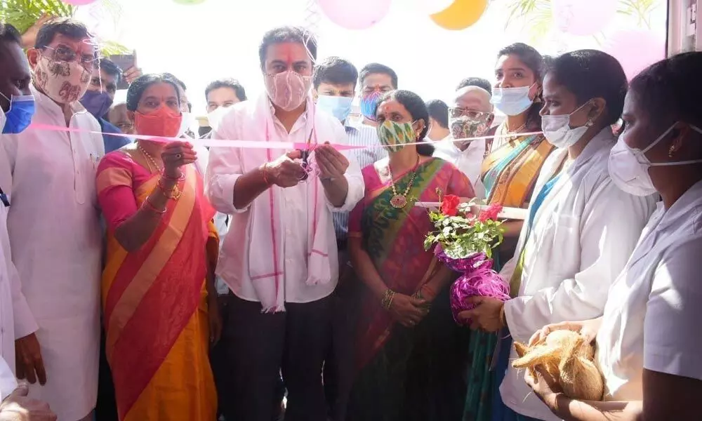 IT and MAUD Minister KT Rama Rao inaugurating Covid ward at the government main hospital in Sircilla on Wednesday