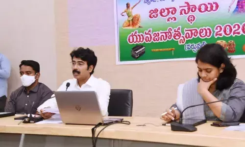 District Collector D Muralidhar Reddy addressing a meeting in Kakinada on Wednesday