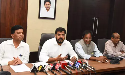 Irrigation Minister P Anil Kumar Yadav addressing the media in Vijayawada on Wednesday