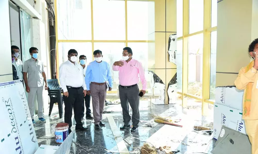 District Collector G Veera Pandiyan inspecting the ongoing works of Orvakal airport in Kurnool on Thursday