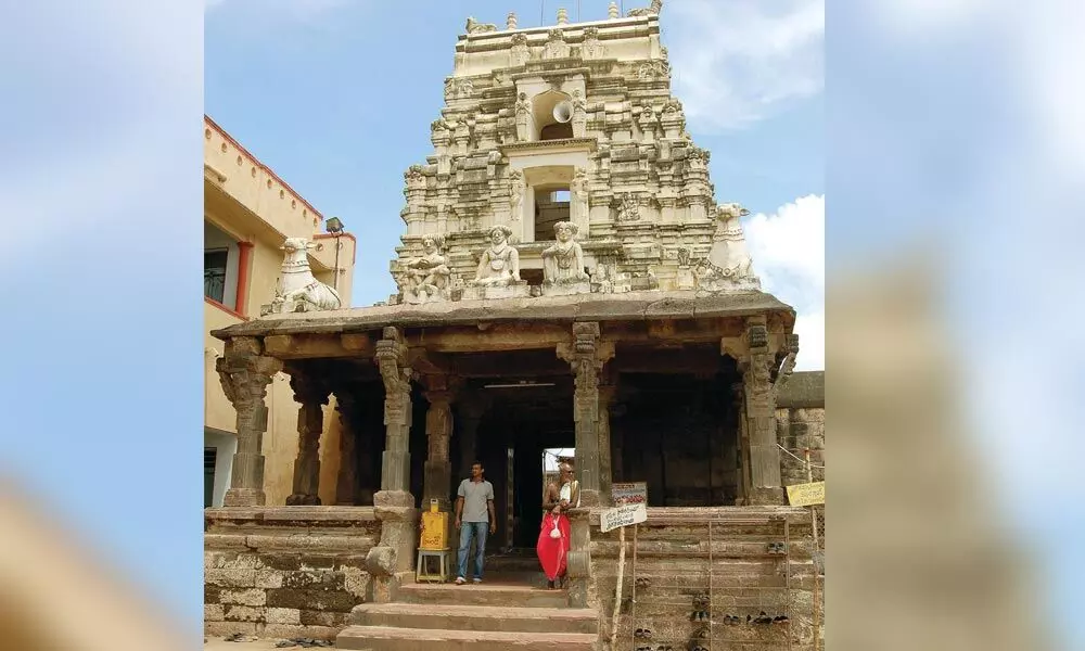 Rajagopuram of Srungara Vallabha Swamy temple at Tholi Tiupati village near Peddapuram in East Godavari district