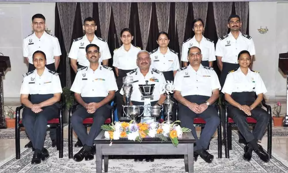Air Vice Marshal DK Awasthi, Deputy Commandant and officers of ATCOTE along with the award winners at Air Force Academy
