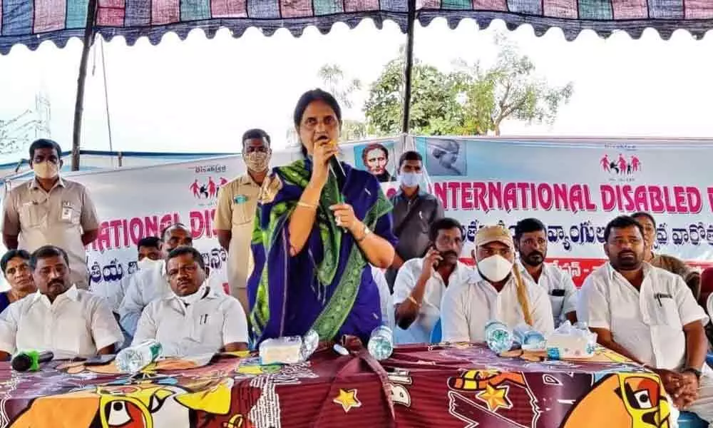 Education Minister Sabitha Indra Reddy participated in the World Disabled Day celebrations at Women Polytechnic College in Meerpet on Thursday.
