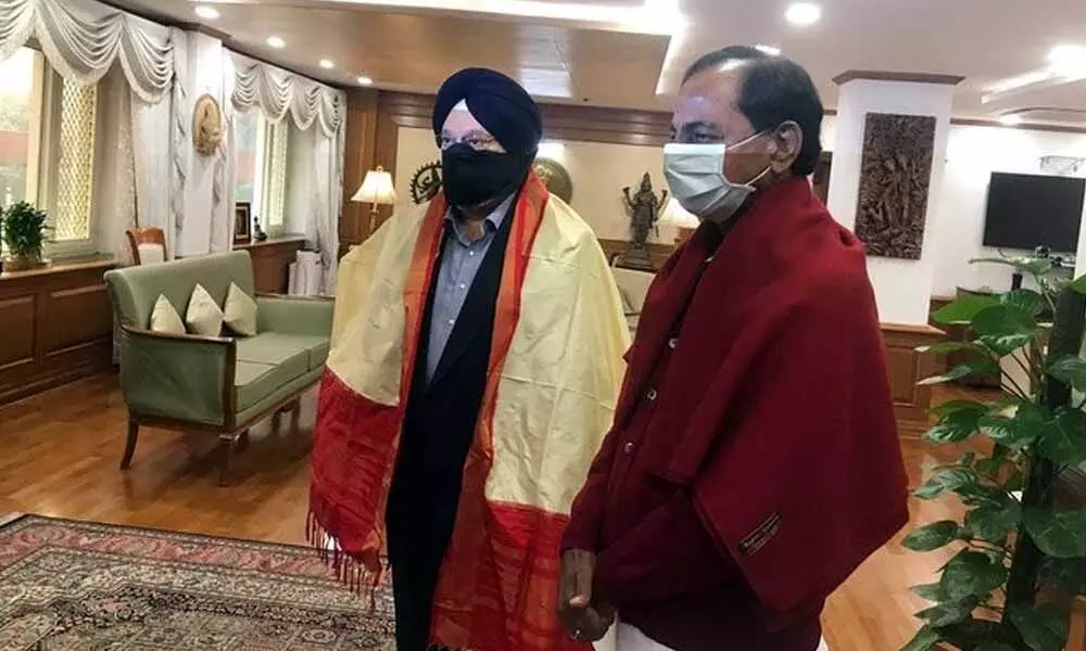 CM KCR meets Hardeep Singh, urges to expedite five airports in Telangana