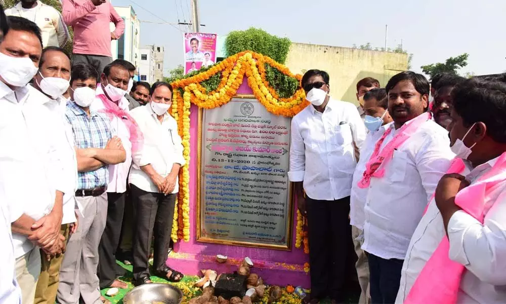Transport Minister P Ajay Kumar launching development works worth Rs 4 crore in fifth division of Khammam on Sunday