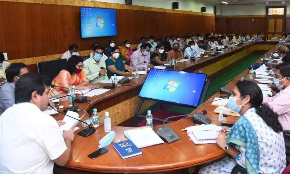 District Collector V Vinay Chand speaking at a meeting at the Collectorate in Visakhapatnam on Monday