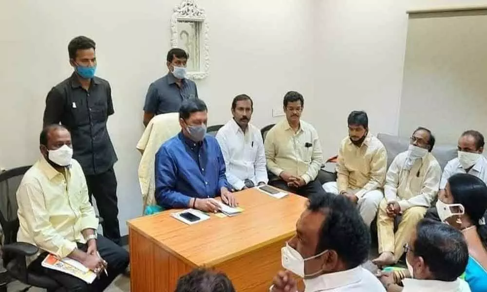 Former Minister Ganta Srinivasa Rao during a recent meeting with TDP cadre in Visakhapatnam