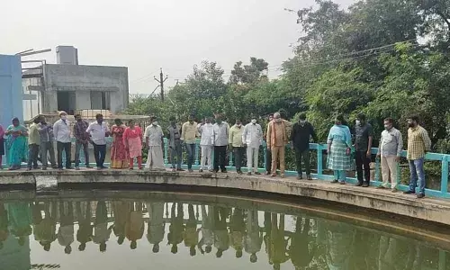 Urban MLA Adireddy Bhavani inspecting head water works in Rajamahendravaram on Monday