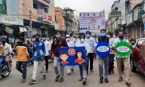 Sub-Collector Himansu Kaushik taking part in a rally in Amalapuram on Tuesday