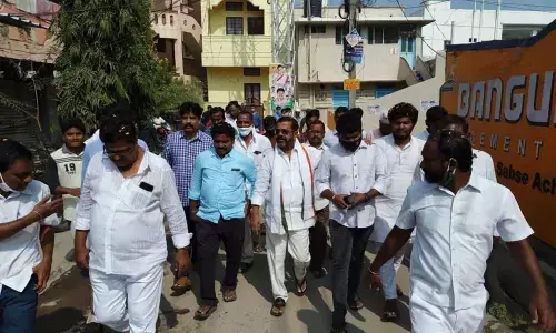 DCC president Naini Rajender Reddy with his cadre during a meeting in Warangal  on Tuesday