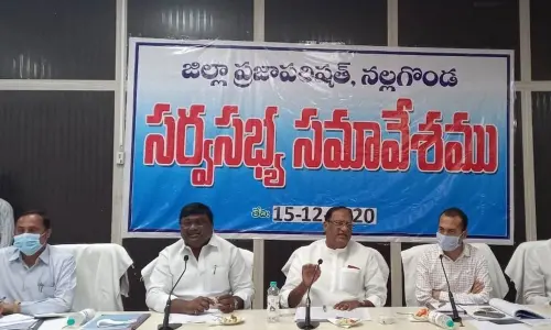 State Legislative Council Chairman Gutha Sukender Reddy addressing the members at ZP general body meeting in Nalgonda on Tuesday