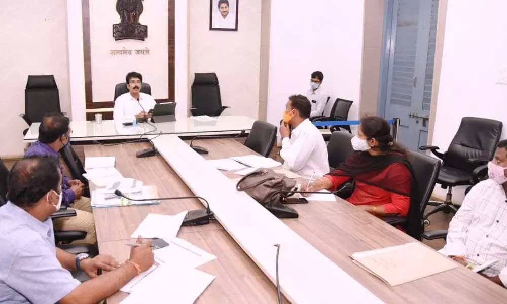 District Collector D Muralidhar Reddy addressing a meeting in Kakinada on Wednesday