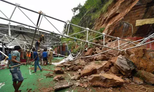 File photos of the boulders crashed on ghat road in Vijayawada in October
