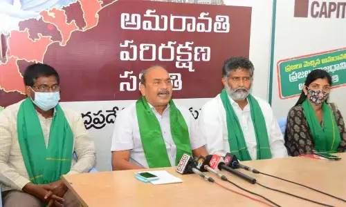 Dr R Sailaja, G Tirupati Rao, A Siva Reddy and Rambabu addressing the media in Vijayawada on Wednesday