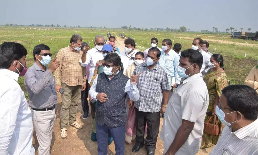 District Collector I Samuel Anand Kumar visiting layout at Etukuru near Guntur on Thursday