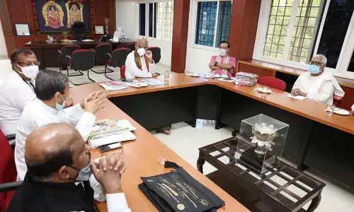 TTD EO Dr K S Jawahar Reddy conducting a review meet on Panchagavya products at TTD Administrative Building in Tirupati on Thursday