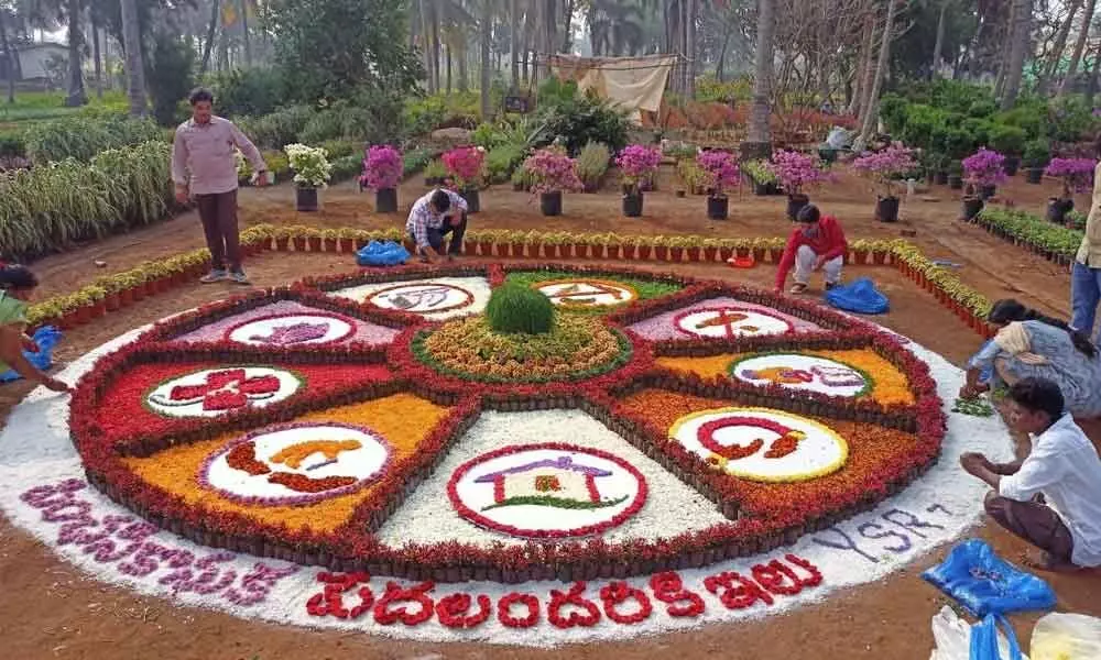 Flower show at Palla Venkanna Nursery in Veeravaram village arranged in connection with Chief Minister YS Jagan Mohan Reddys birthday celebrations