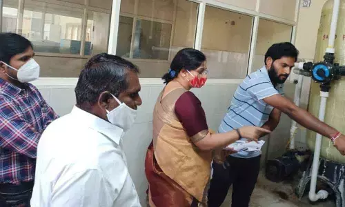 Mahabubabad Additional Collector Abhilasha Abhinav during the inspection of a water plant in Thorrur on Friday