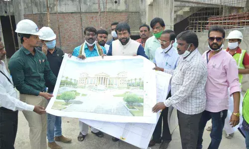 TSTDC Chairman Uppala Srinivas during his inspection of Kaloji Kalakshetram in Hanamkonda on Friday