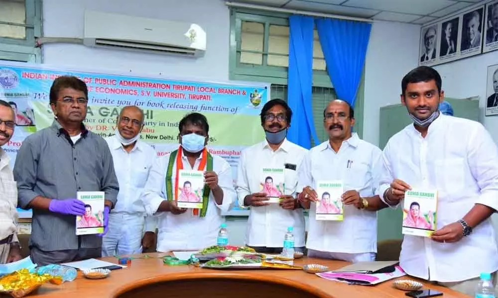 PCC president S Sailajanath releasing a book on Sonia Gandhi in Tirupati on Saturday