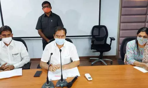 Chief Whip D Vinay Bhaskar conducting a review meeting with the officials of the Greater Warangal Municipal Corporation