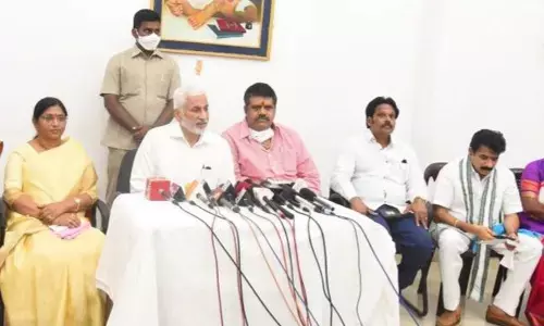 Rajya Sabha MP V Vijayasai Reddy speaking to reporters in Visakhapatnam on Sunday