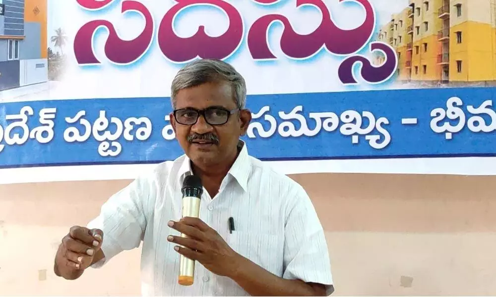 Convener of APUCF Ch Babu Rao addressing a gathering on Monday