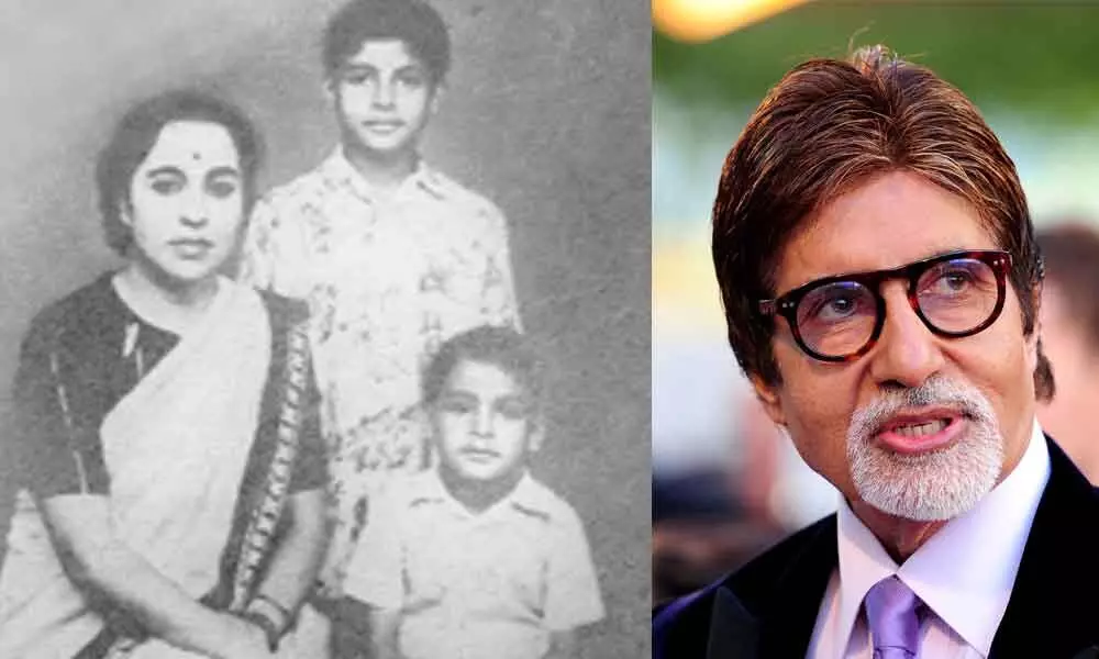 Veteran actor Amitabh Bachchan has shared an old picture remembering his late mother Teji Bachchan