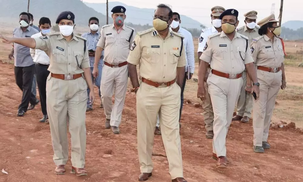 DIG Visakhapatnam Range L K V Ranga Rao inspecting the arrangements for CM’s visit in Vizianagaram on Wednesday