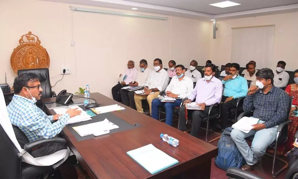 Collector Dr Pola Bhaskara interacting with the officials from SEEDAP, APSSDC, RUDSETI and other institutes in Ongole on Wednesday