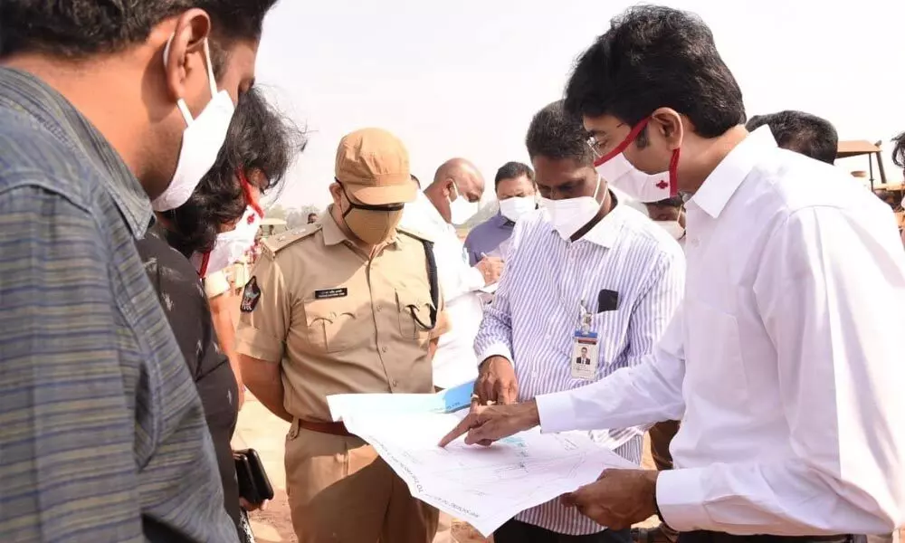 District Collector D Muralidhar Reddy inspecting the arrangements at the venue for the maiden visit of Chief Minister YS Jagan Mohan Reddy at Komaragiri village on Wednesday