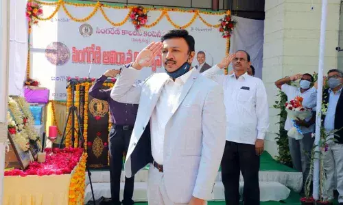 SCCL CMD N Sridhar taking the guard of honour during the celebrations of 100th Singareni Day