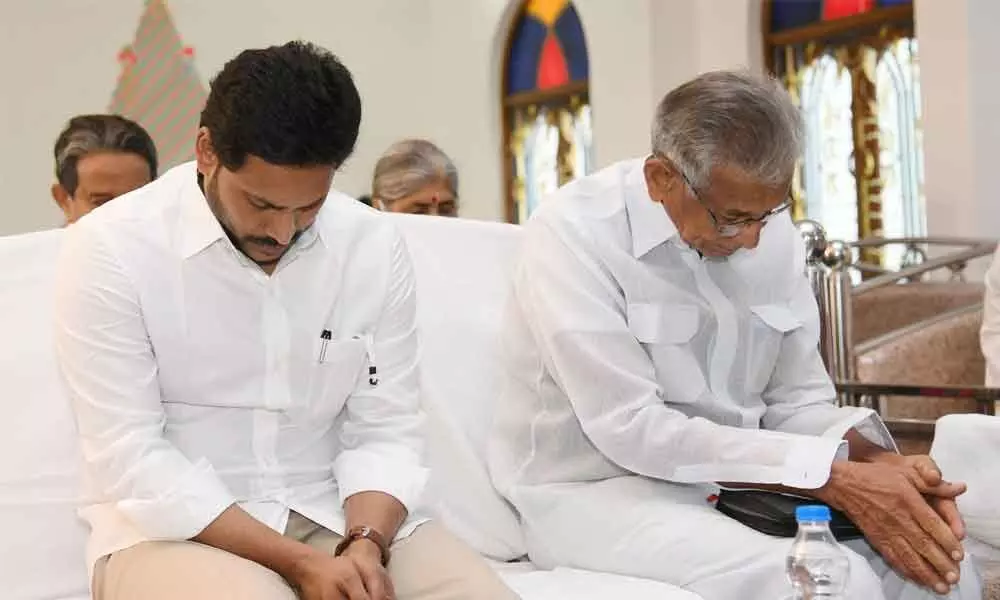 Chief Minister Y S Jagan Mohan Reddy praying at CSI church  in Pulivendual on Friday