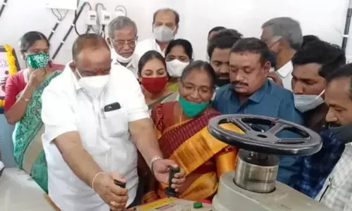 MLA Satish Kumar inaugurating small scale industry in Potharam (S) village