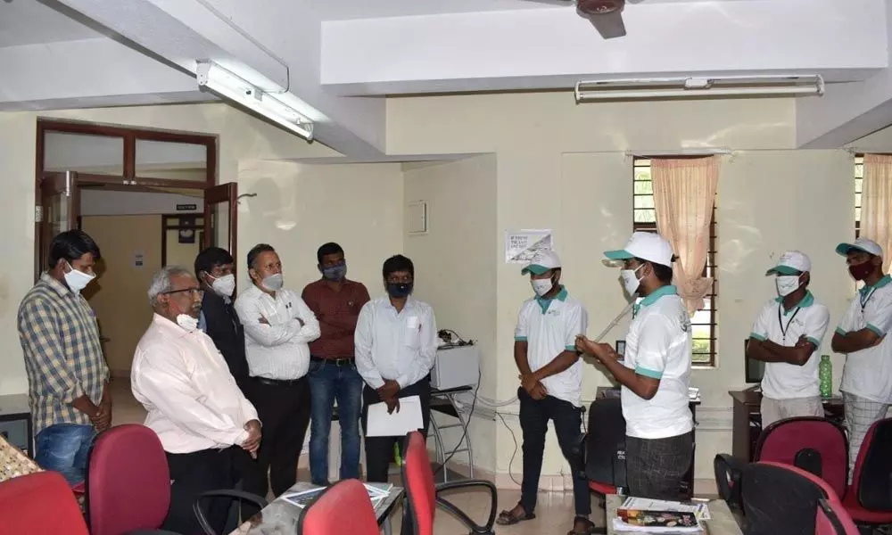 NABARD GM BV Uday Kumar interacting with the trainees at RUDSETI Ongole on Saturday