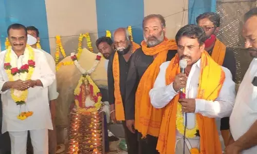 Kothagdudem MLA Vanama Venkateswara Rao, TRS State leader V Raghavendra Rao and other party leaders during the Ayyapa puja programme at Laxmi Ganapati temple in Kothagduem on Saturday