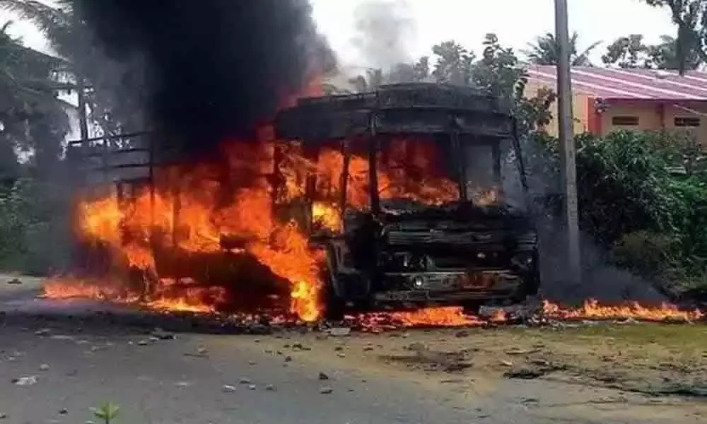 Two burnt alive after a bike, lorry catches fire in a massive collision in Anantapur