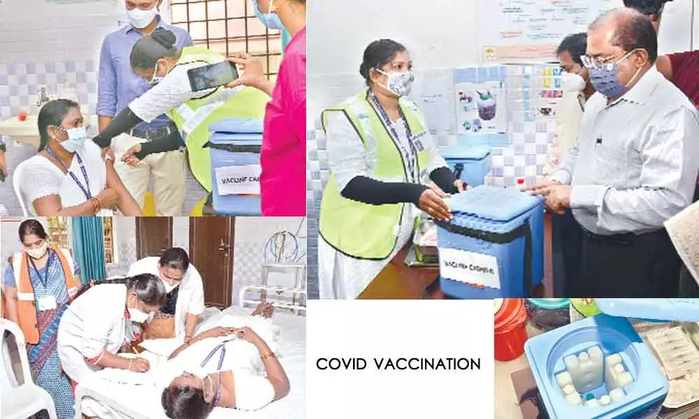 Collector Md Imtiaz inspecting one of the vaccination dry run centres in Vijayawada on Monday