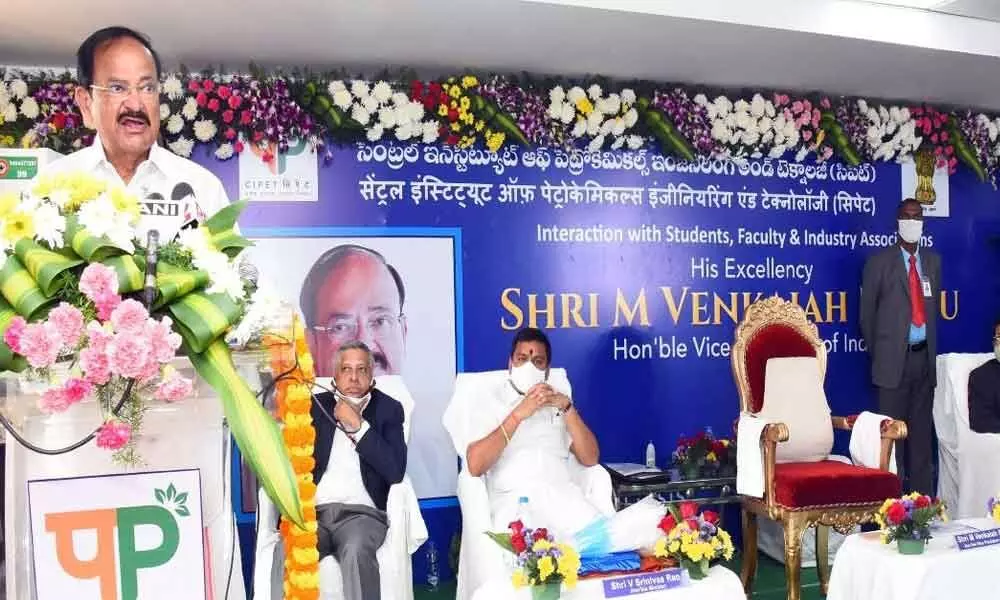 Vice-President M Venkaiah Naidu addressing students of Central Institute of Plastic Engineering and Technology on Monday