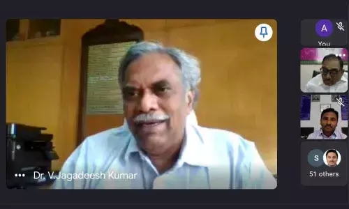 Prof V Jagadeesh Kumar, IIT Madras, delivering a keynote address through virtual mode at the FDP organised in Warangal
