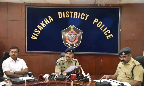 Superintendent of Police B Krishna Rao speaking at a press conference  in Visakhapatnam on Monday