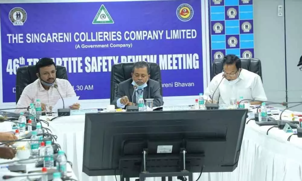SCCL Chairman and Managing Director N Sridhar speaking at a meeting in Hyderabad on Tuesday