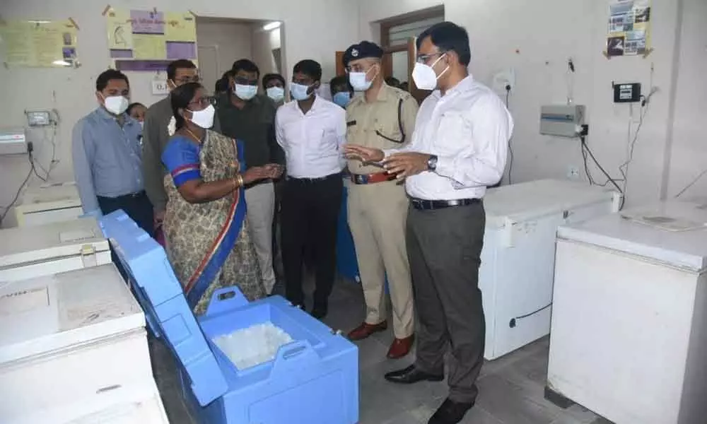Collector  KVN Chakradhar Babu observing a cold chain facility in Nellore on Tuesday